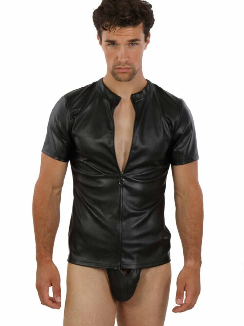 T-shirts Maύρο με Φερμουάρ Με όψη Leather Small- Medium